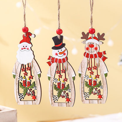 Christmas Supplies Wooden Hollow Long Pendant