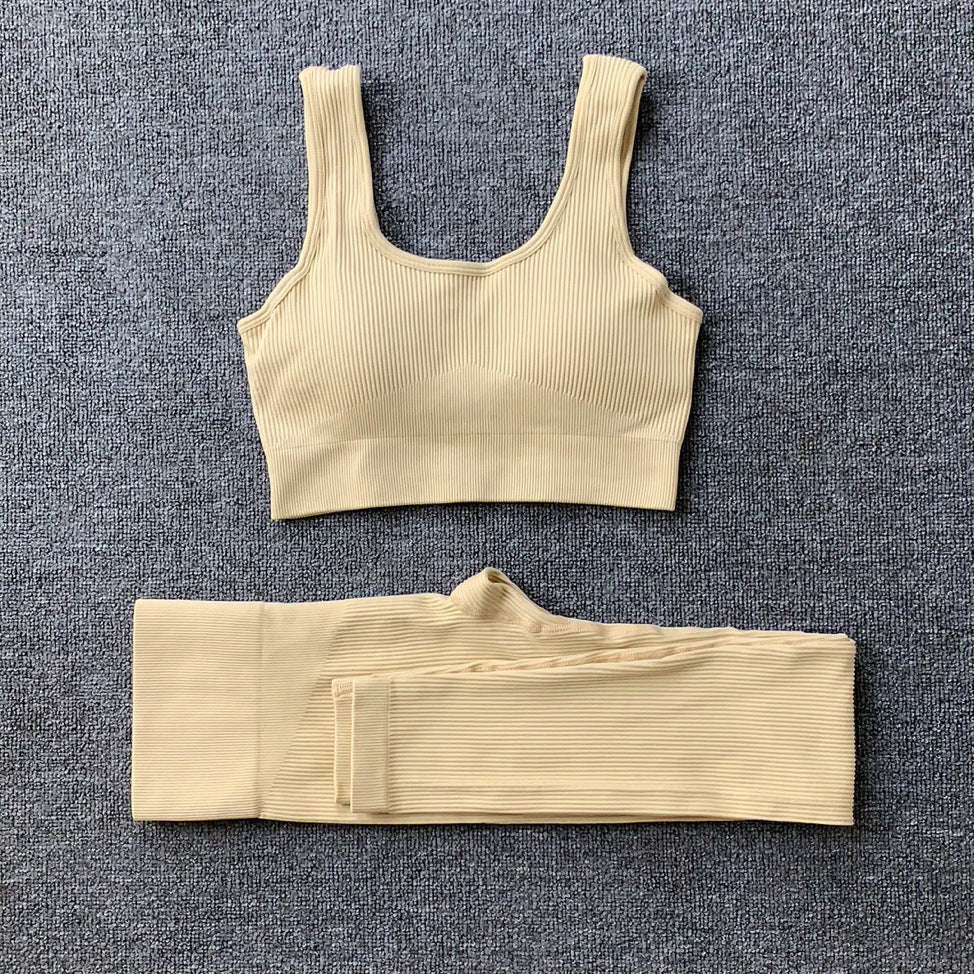 2 piezas de traje de yoga de hilo, sujetador sin costuras y levantamiento de glúteos, conjunto de polainas de cintura alta para mujeres, deportes, pantalones de yoga, ropa deportiva, trajes