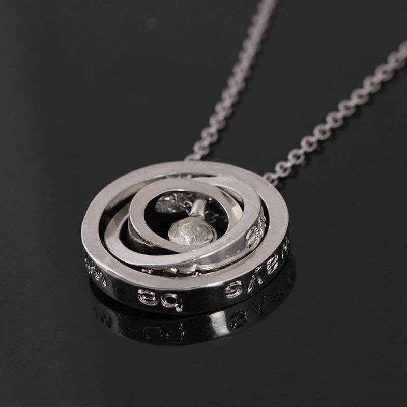 Lettering Mother's Day Necklace Circle Ring Alloy Rhinestone