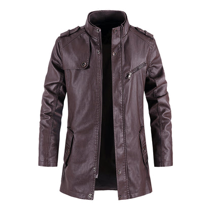 Men's Plush Leather Jacket | Stand Collar | M2K Trends