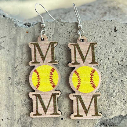 Pendientes minimalistas de madera con forma de deportes de pelota del día de la madre