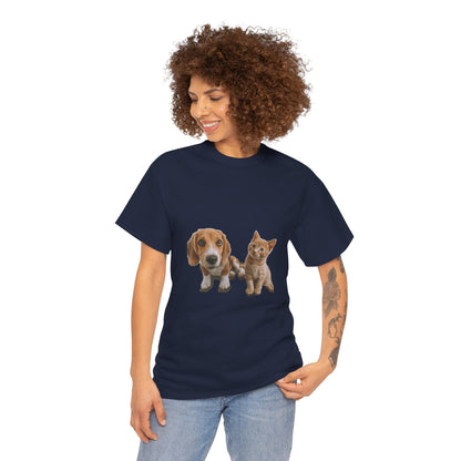 Amigos peludos amantes de las mascotas unisex camiseta de algodón pesado