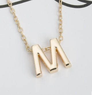 3D Bubble Initial Necklace – Gold Plated A-Z Letter Pendant (Stainless Steel, Dainty Personalized Jewelry)