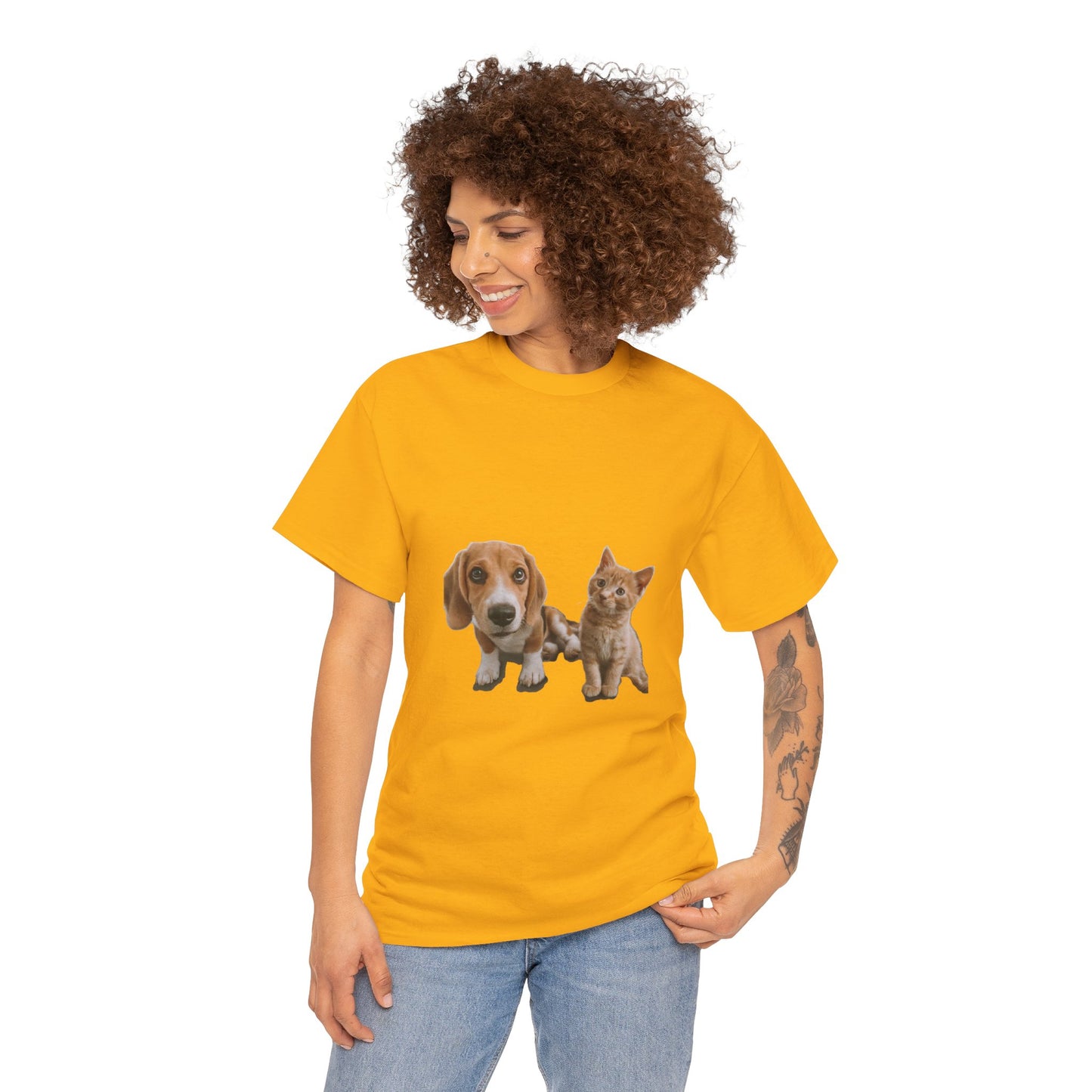 Amigos peludos amantes de las mascotas unisex camiseta de algodón pesado