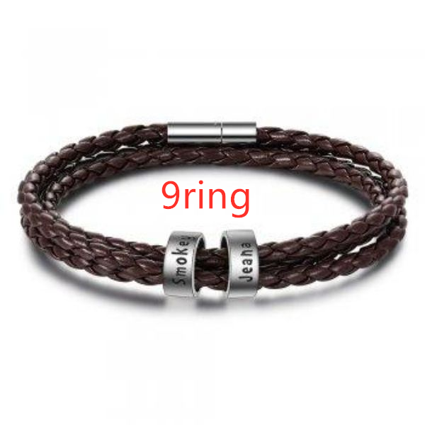 best Personalized Mens Braided Genuine Leather Bracelet Stainless Steel Custom Beads Name Charm Bracelet For Men With Family Names 7 shop online at M2K Trends for