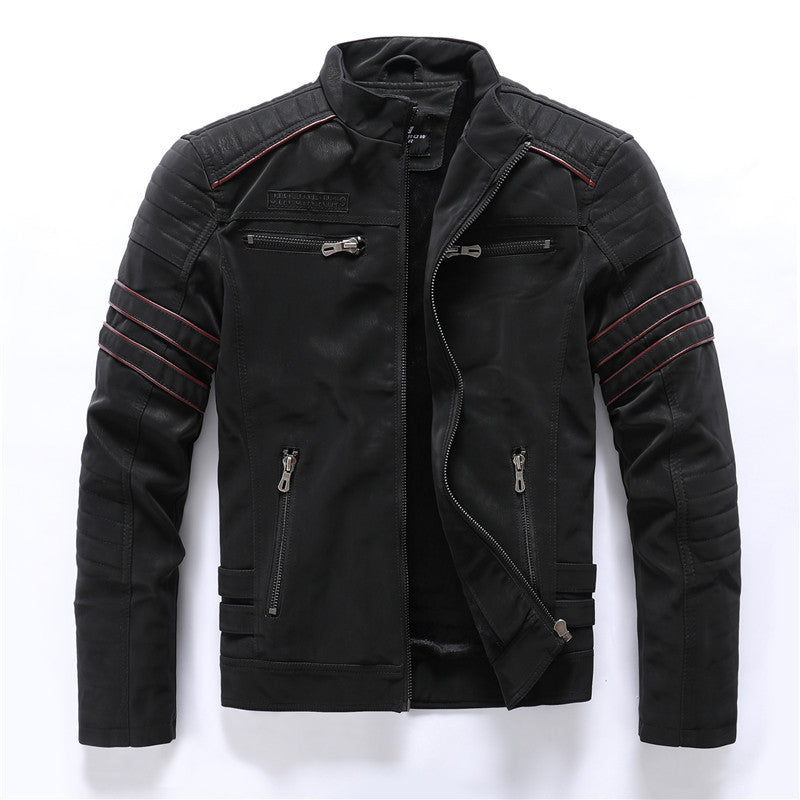 Men's Vintage Motorcycle Leather Jacket - Quilted Biker Style with Multiple Zippers