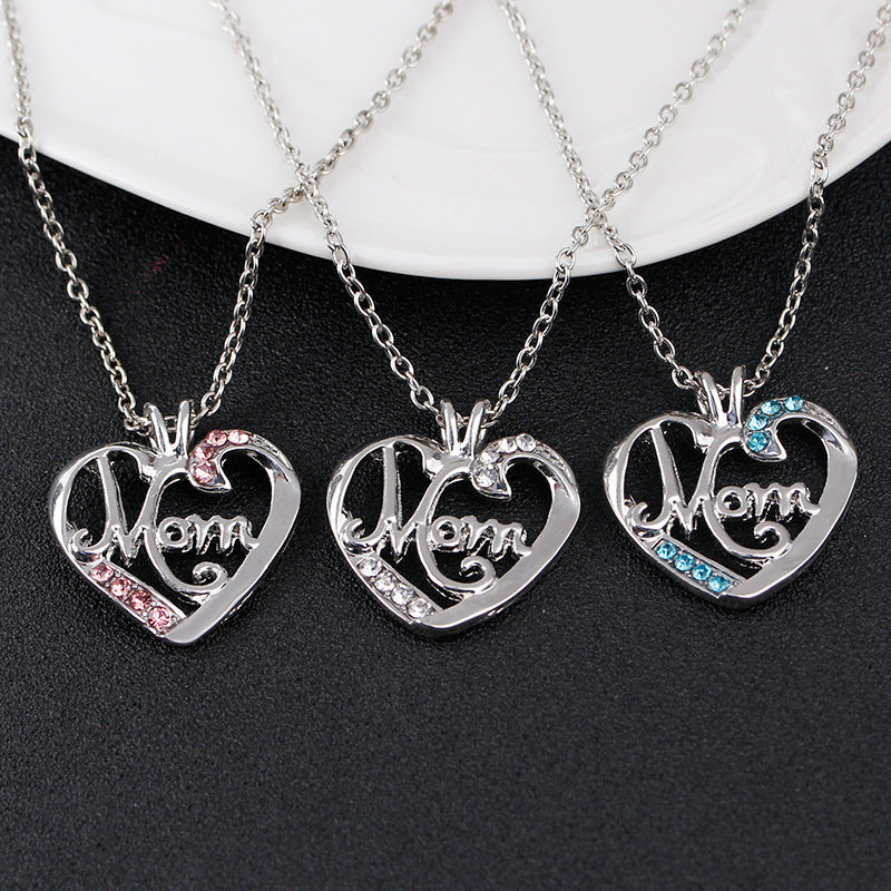 Fashion Mother's Day Gift MOM Love Diamond Pendant Necklace