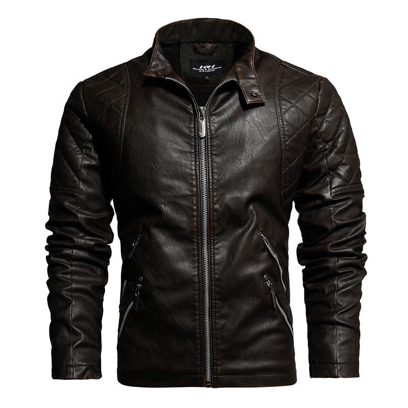 Men's PU Leather Jacket - Stand Collar Zipper Jacket for Autumn & Winter
