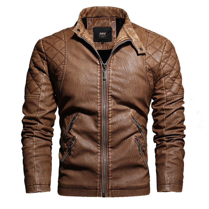 Men's PU Leather Jacket - Stand Collar Zipper Jacket for Autumn & Winter