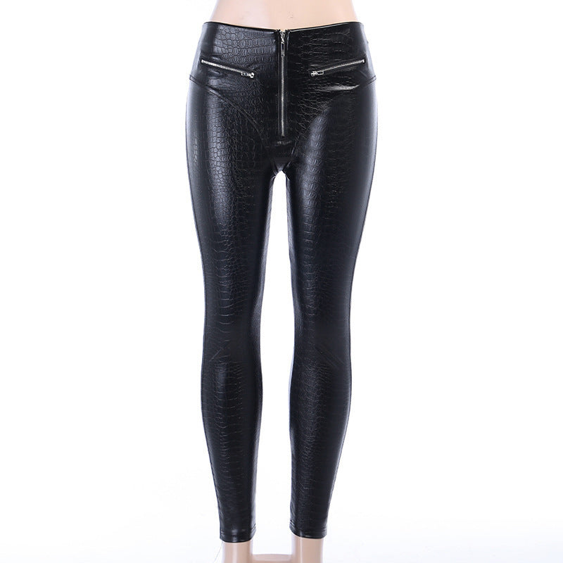 Women's Sexy Peach Hip Leather Pants, High Waist, Tight Feet, High Elastic PU Leggings