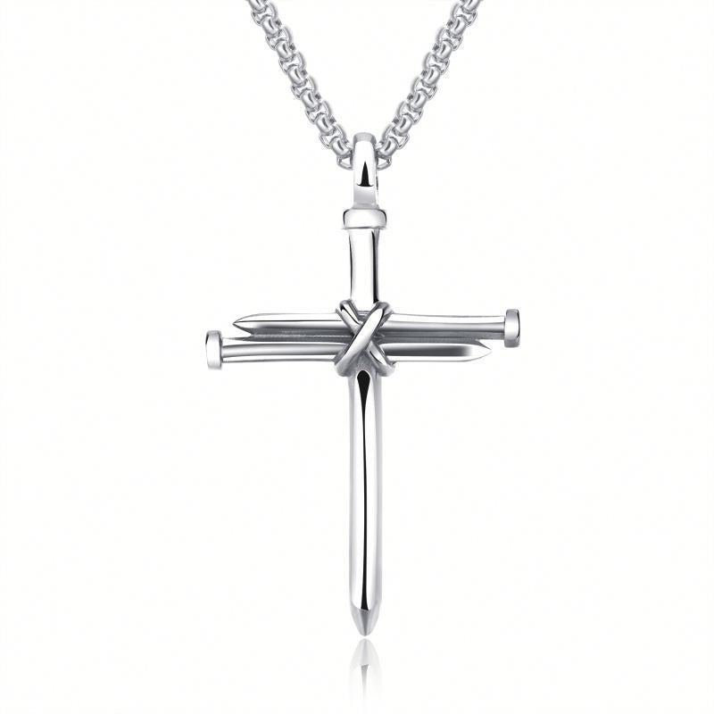 Steel Gold Black Color Fashion Mens Iron Nail Cross Pendant Necklace Stainless Steel 3mm Round Box Chain Jewelry Gift For Men