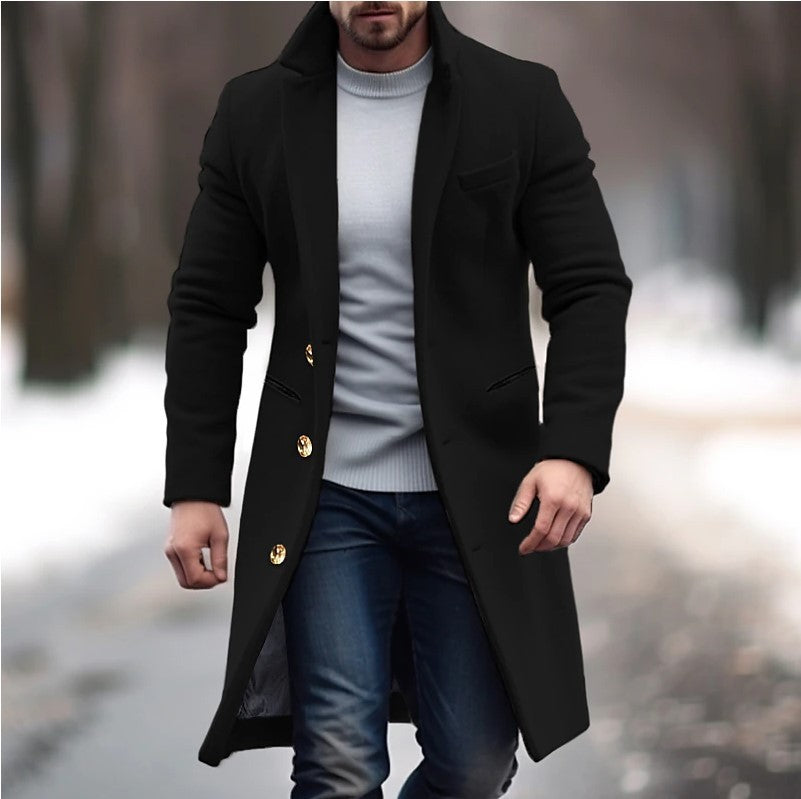 Winter Lapel Trench Coat - Men's Single Breasted Jacket
