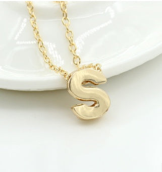 3D Bubble Initial Necklace – Gold Plated A-Z Letter Pendant (Stainless Steel, Dainty Personalized Jewelry)