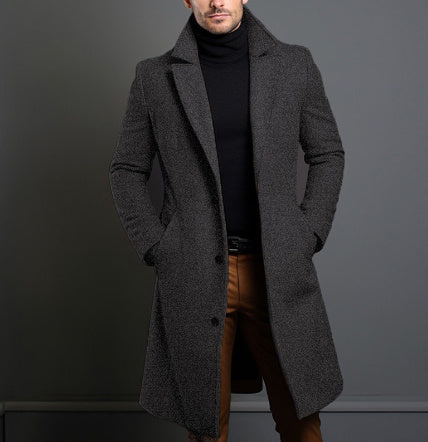 Winter Lapel Trench Coat - Men's Single Breasted Jacket