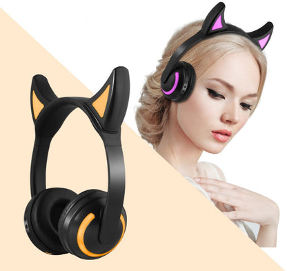 Auriculares inalámbricos con orejas de gato con reducción de ruido y luz LED