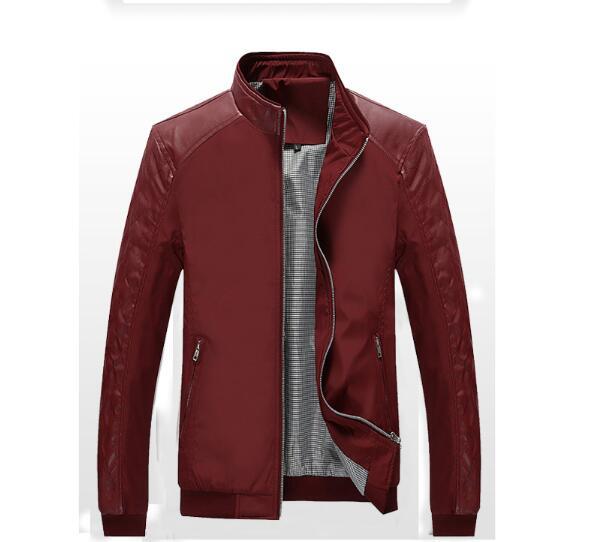Men's Leather Bomber Jacket - Slim Fit PU Leather Jacket with Quilted Sleeves