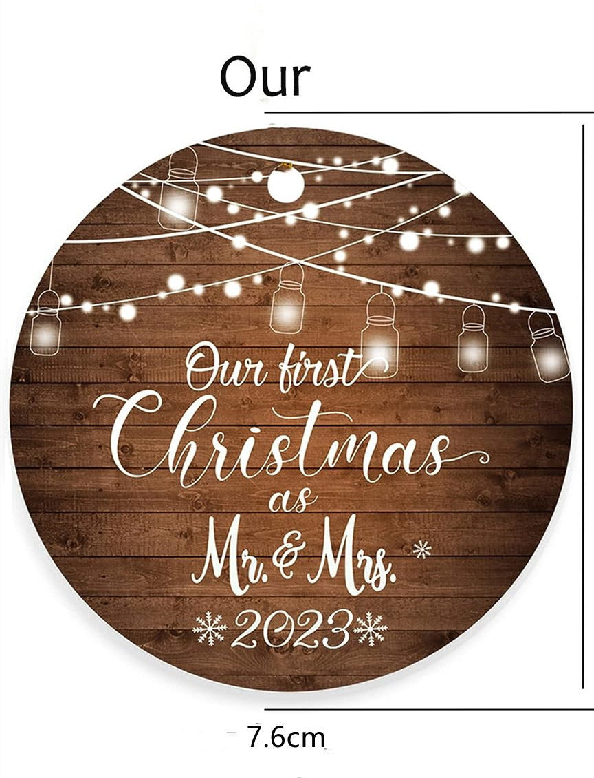 2023 Christmas Round Wooden Plaque Hanging Decoration Cross-border Christmas Hanging Decoration Souvenir