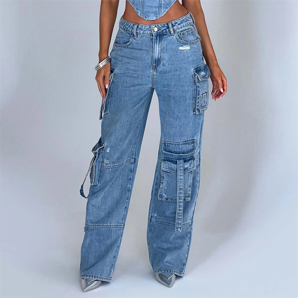 Women's Low Waist Jeans - 3D Pockets, Trendy Style