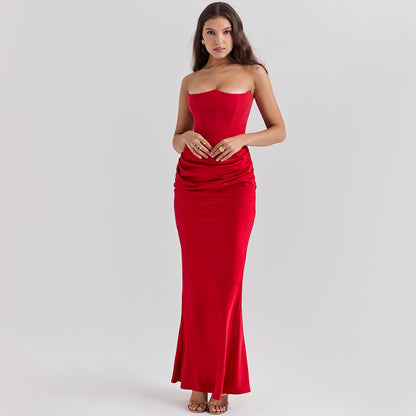 Sexy Slim Tube Top Long Dress – Backless Bandeau Evening Wear