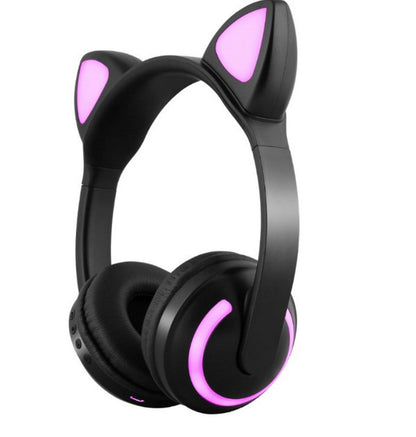 Auriculares inalámbricos con orejas de gato con reducción de ruido y luz LED