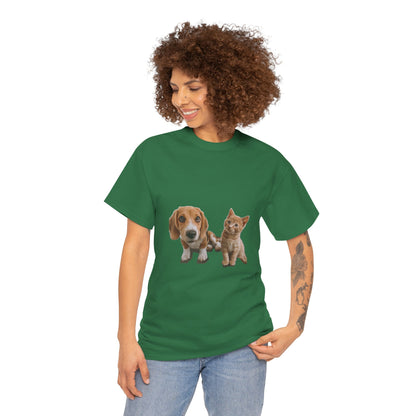 Amigos peludos amantes de las mascotas unisex camiseta de algodón pesado