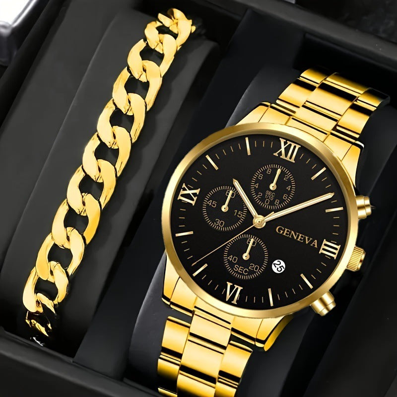 Stylish Men's Steel Quartz Watch & Bracelet Set – Perfect Gift