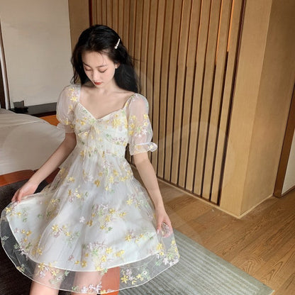 Sexy Lace Chiffon Print Mini Floral Dress For Women Dresses