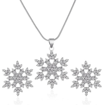 3pcs Snowflake Necklace Set With Rhinestones Earrings And Clavicle Chain Pendant Necklace Valentine's Day Gift