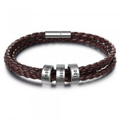 best Personalized Mens Braided Genuine Leather Bracelet Stainless Steel Custom Beads Name Charm Bracelet For Men With Family Names 7 shop online at M2K Trends for