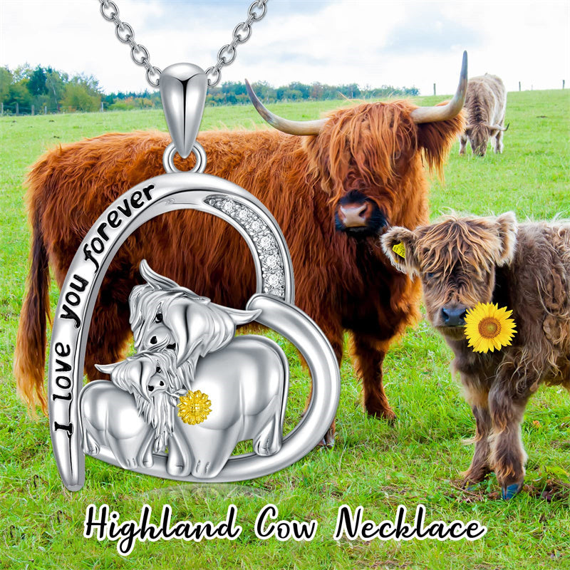 Collar de vaca Highland para mujer de plata de ley con colgante de vaca para madre e hija, regalo para el día de la madre