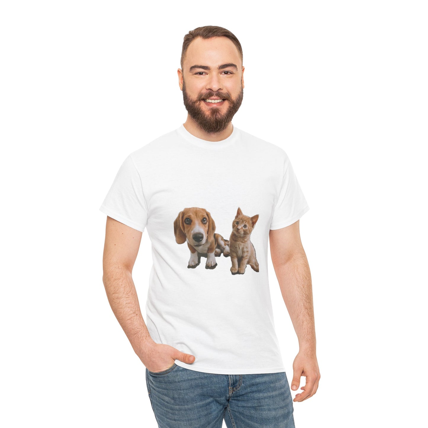 Amigos peludos amantes de las mascotas unisex camiseta de algodón pesado