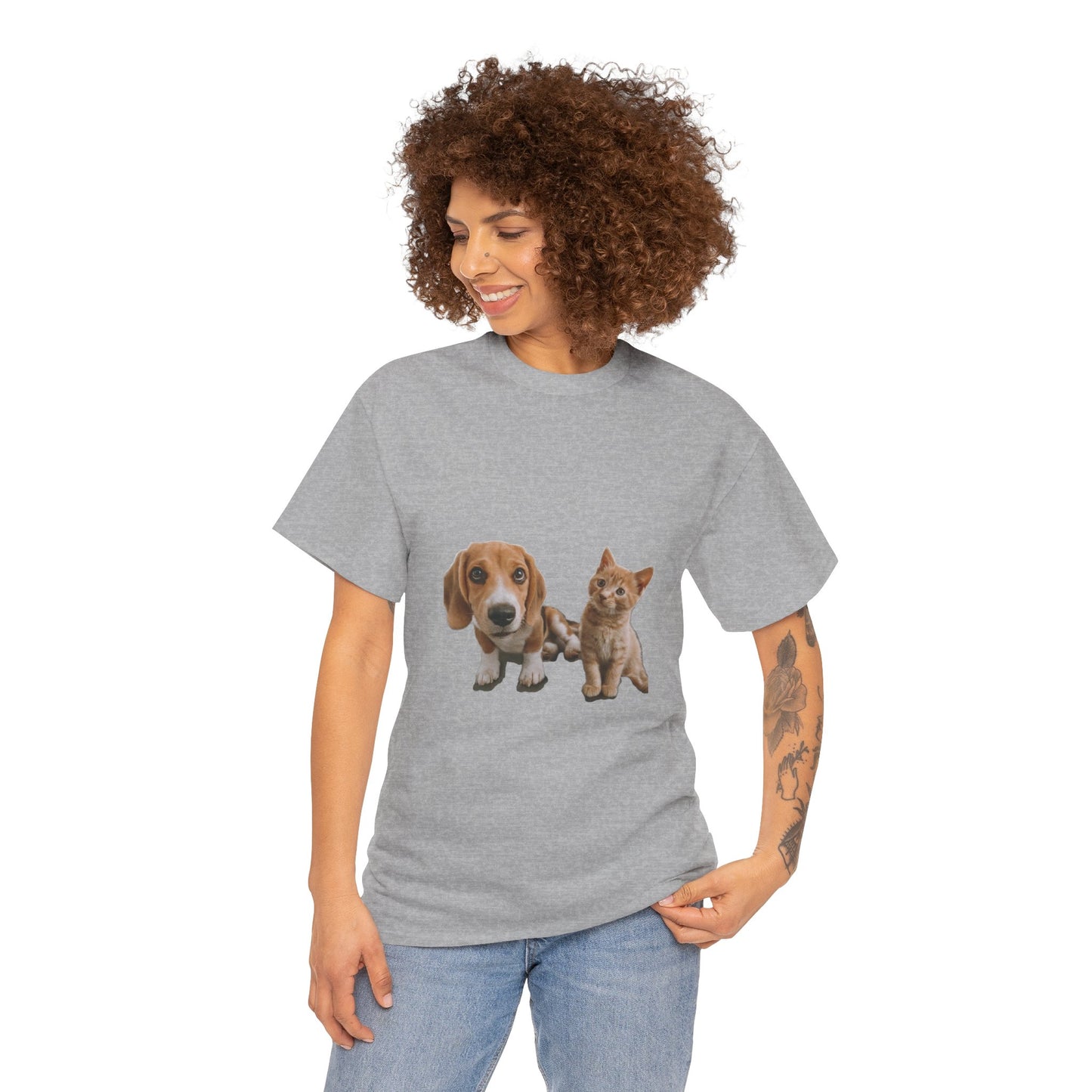 Amigos peludos amantes de las mascotas unisex camiseta de algodón pesado