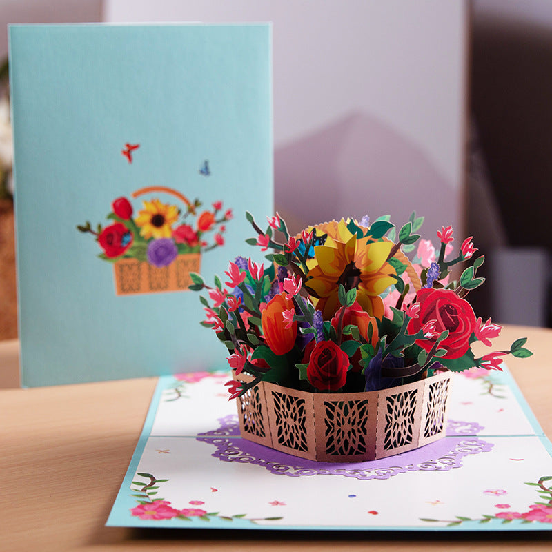 Tarjetas emergentes 3D con ramo de flores, regalos, aniversario, mamá emergente, ramo floral, tarjeta de invitación para esposa, tarjetas de felicitación, tarjetas para el día de la madre, postal