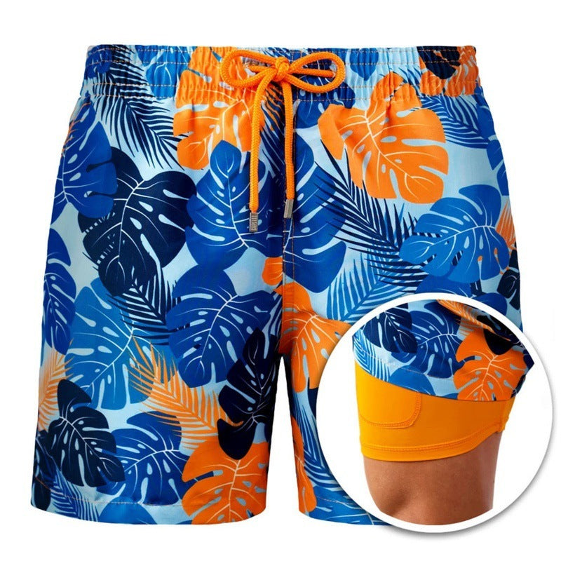 Men's Printed Beach Shorts Sports Double Layer Shorts Summer