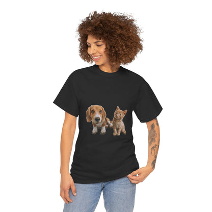 Amigos peludos amantes de las mascotas unisex camiseta de algodón pesado