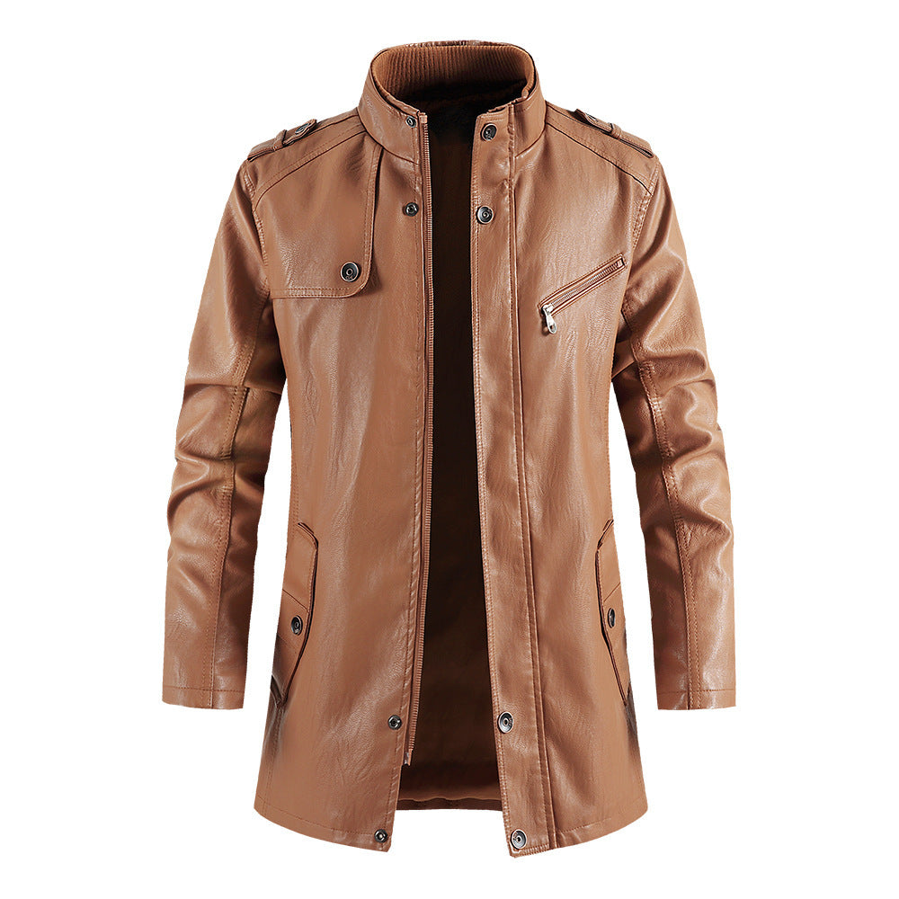 Men's Plush Leather Jacket | Stand Collar | M2K Trends