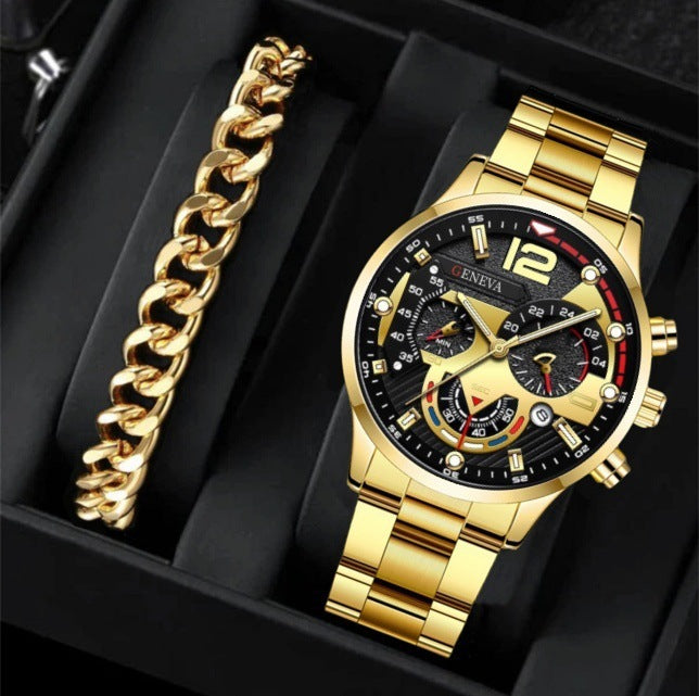 Stylish Men's Steel Quartz Watch & Bracelet Set – Perfect Gift