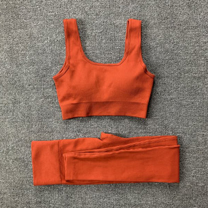 2 piezas de traje de yoga de hilo, sujetador sin costuras y levantamiento de glúteos, conjunto de polainas de cintura alta para mujeres, deportes, pantalones de yoga, ropa deportiva, trajes