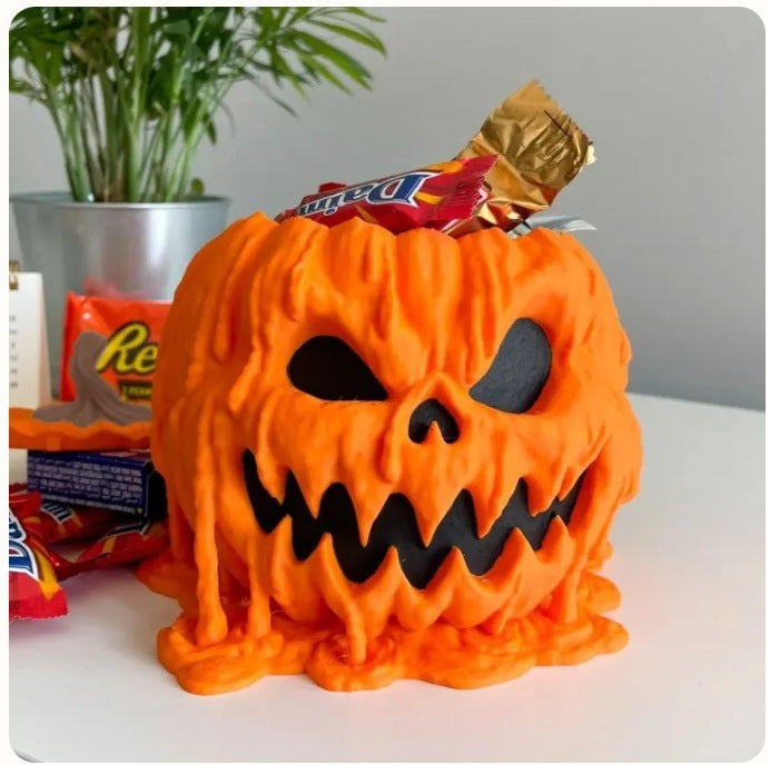 Melting Halloween Pumpkin Candy Bowl with Lid | Reusable Spooky Food Display