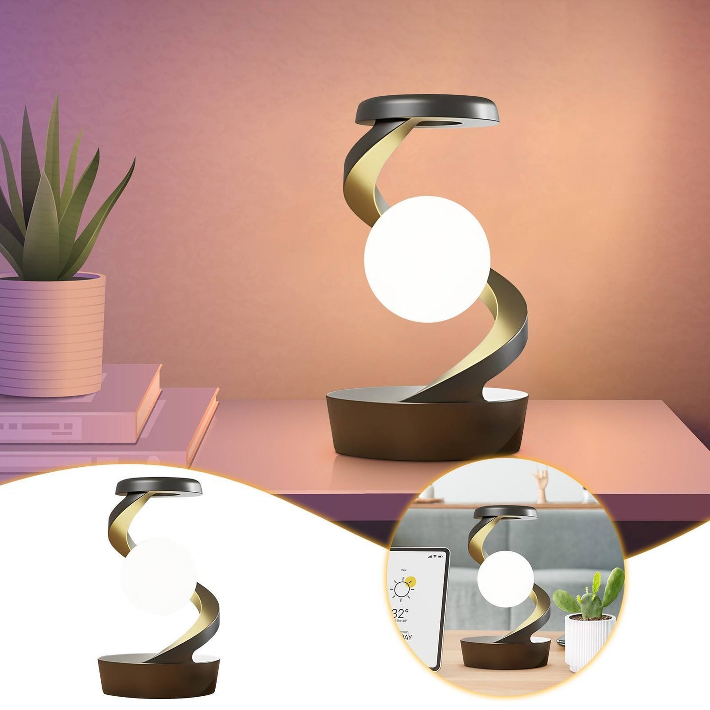 Rotating Moon Desk Lamp – Wireless Charging & Sensor Control