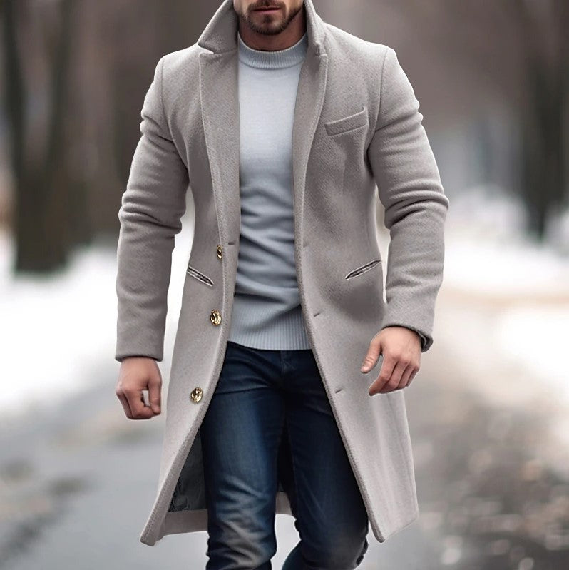 Winter Lapel Trench Coat - Men's Single Breasted Jacket