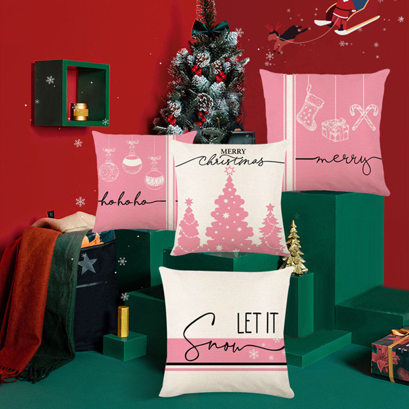 Christmas Pillow Cover Linen Letter Printing