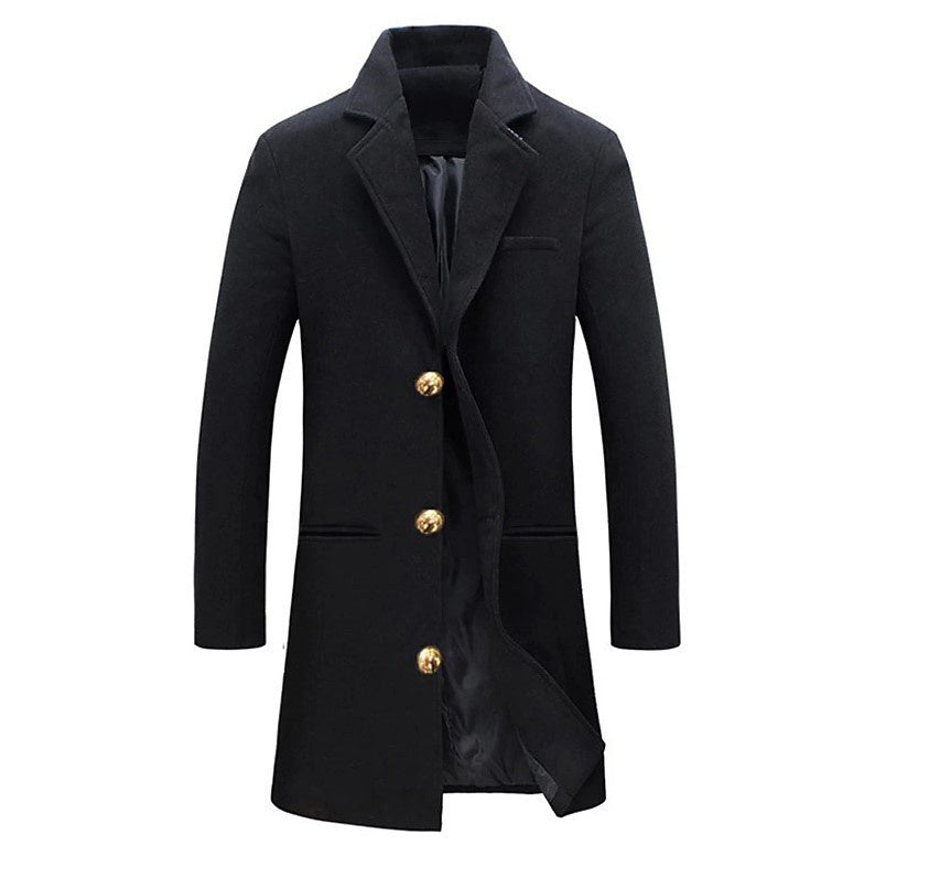 Winter Lapel Trench Coat - Men's Single Breasted Jacket