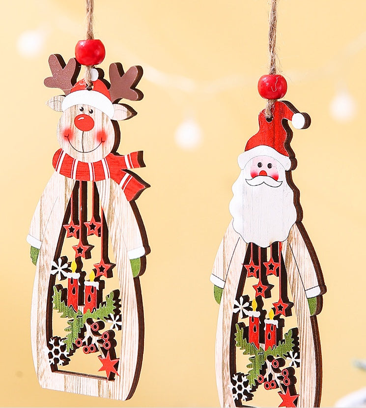 Christmas Supplies Wooden Hollow Long Pendant