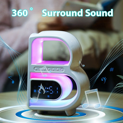 M2k Trends 2025 New B-Shaped Blutooth Speaker Multifunctional Smart Music Rhythm Lighting Phone Wireless Charger TF Card AUX Input Standard Mode