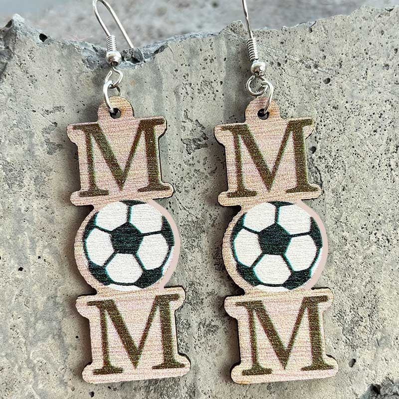 Pendientes minimalistas de madera con forma de deportes de pelota del día de la madre