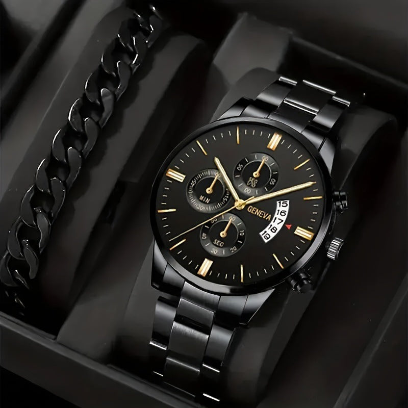 Stylish Men's Steel Quartz Watch & Bracelet Set – Perfect Gift