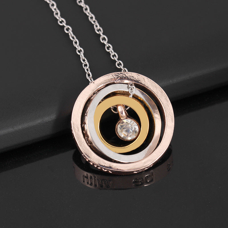 Lettering Mother's Day Necklace Circle Ring Alloy Rhinestone