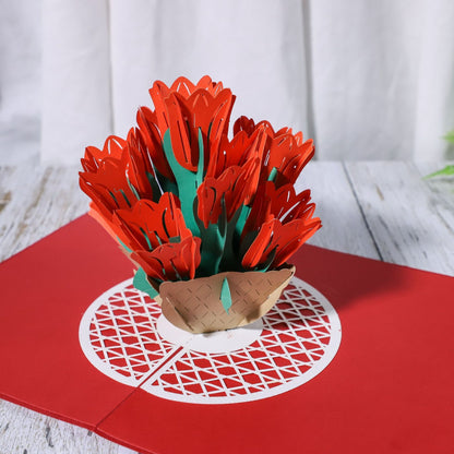 Tarjeta de felicitación del día de la madre Tulipán Estéreo 3D creativo