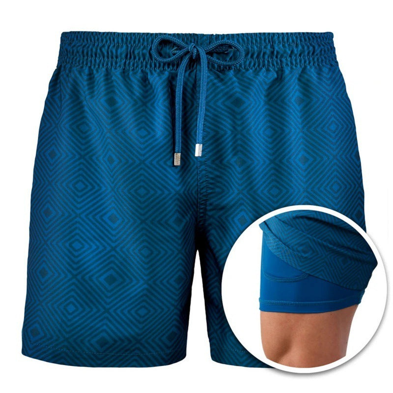 Pantalones cortos de playa estampados para hombre Pantalones cortos deportivos de doble capa Verano